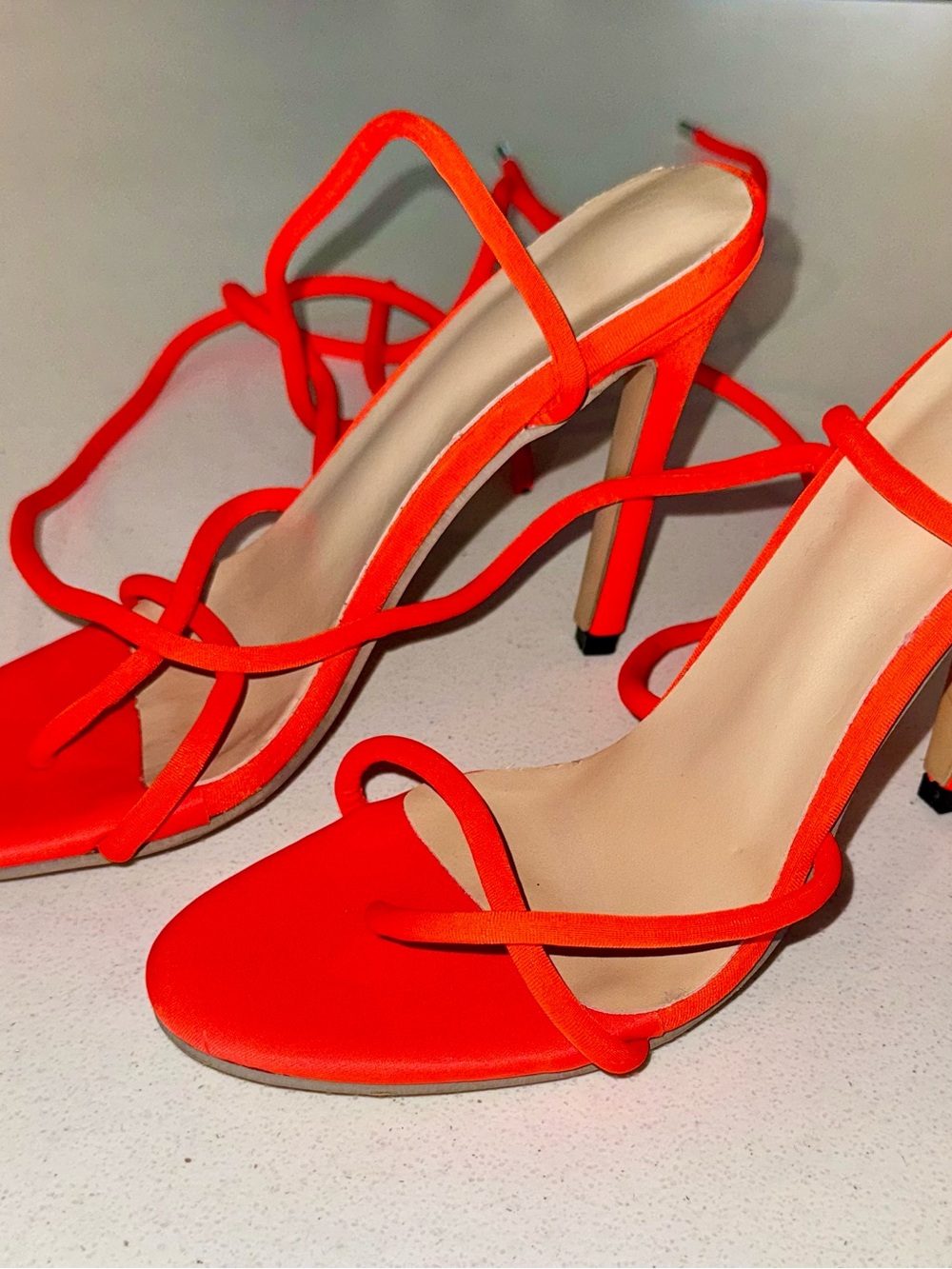 Amazon Neon Orange Strappy High Heel Sandals